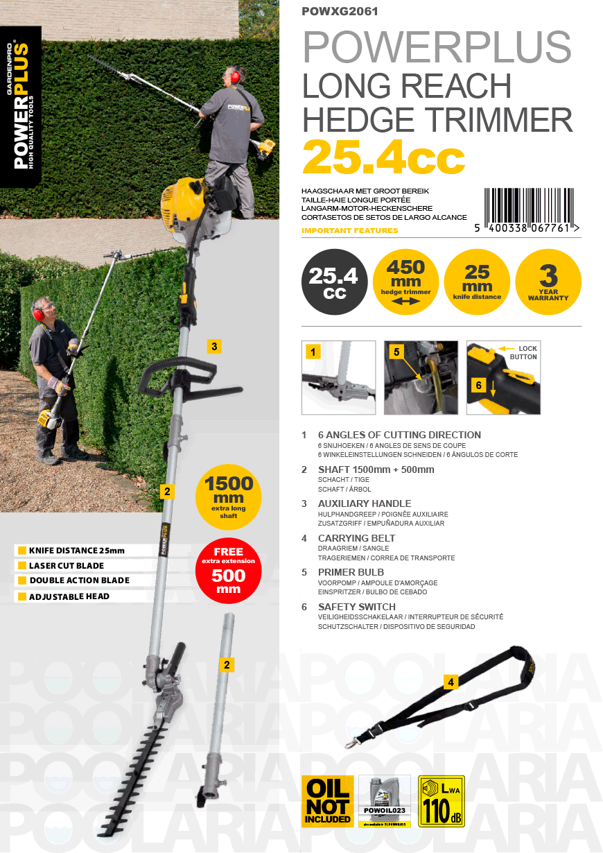 Prestaciones cortasetos gasolina Powerplus POWXG2061