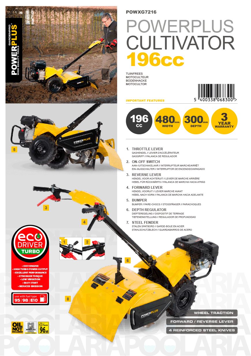 Prestaciones motocultor Powerplus POWXG7216