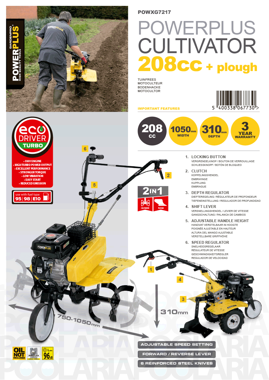 Prestaciones motocultor Powerplus POWXG7217