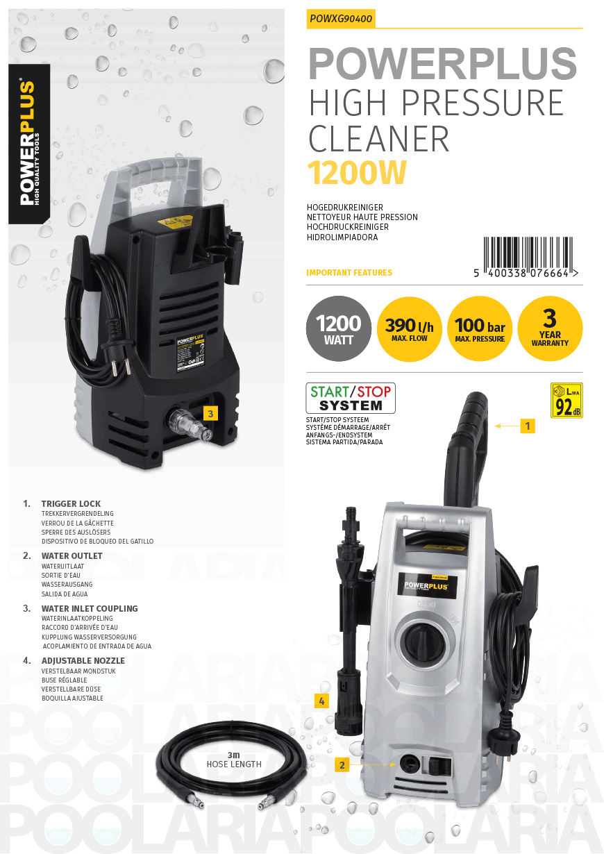 Prestaciones hidrolimpiadora Powerplus POWXG90400
