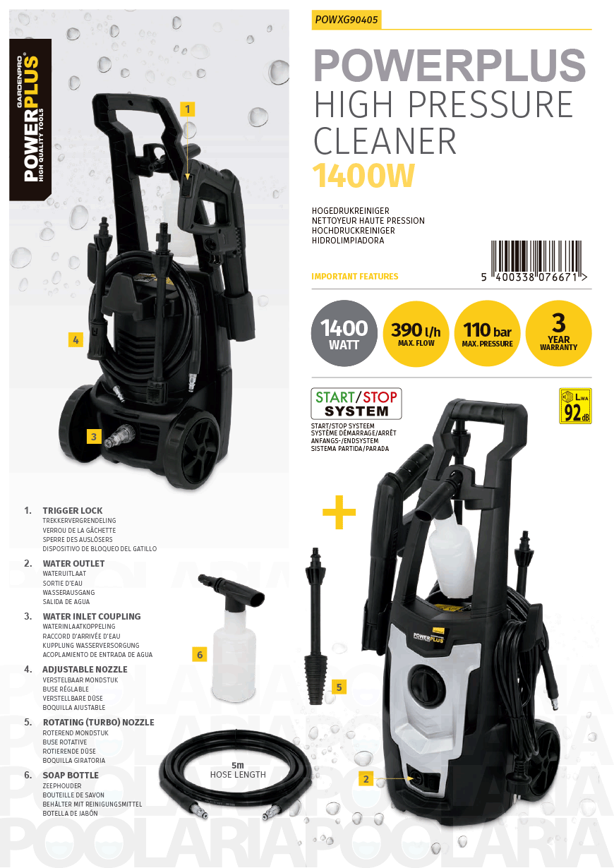 Prestaciones hidrolimpiadora Powerplus POWXG90405