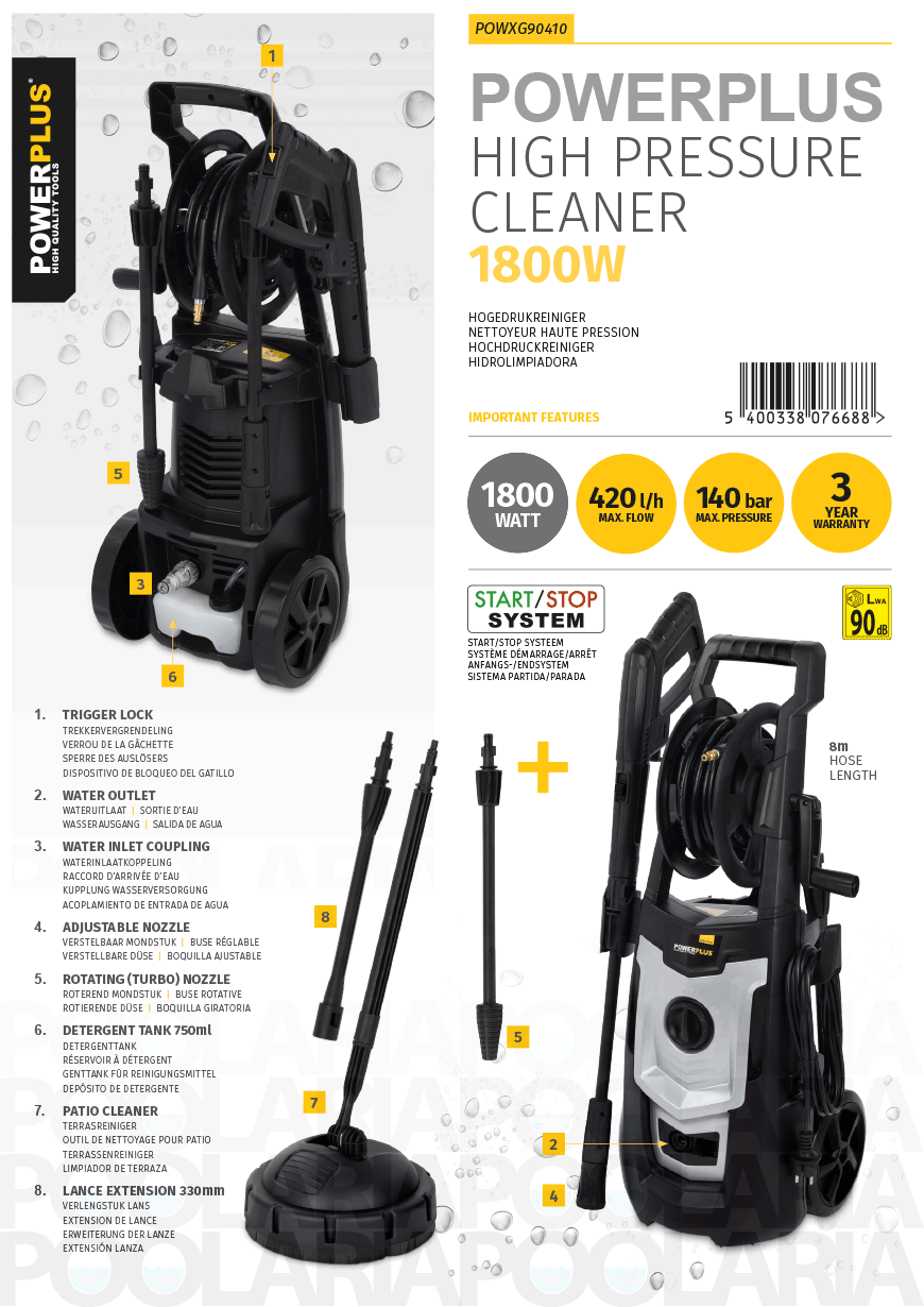 Prestaciones hidrolimpiadora Powerplus POWXG90410
