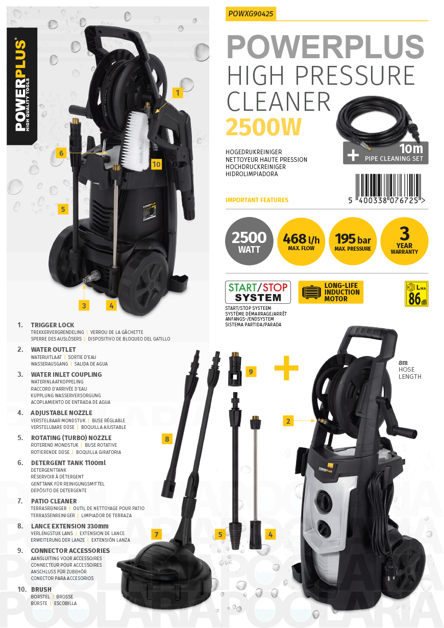 Prestaciones hidrolimpiadora Powerplus POWXG90425